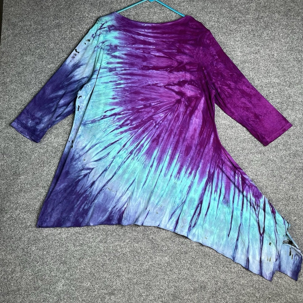 Art of Cloth Tunic Top XL Purple Blue Tie Dye Asymmetrical Lagenlook Festival - Picture 6 of 6